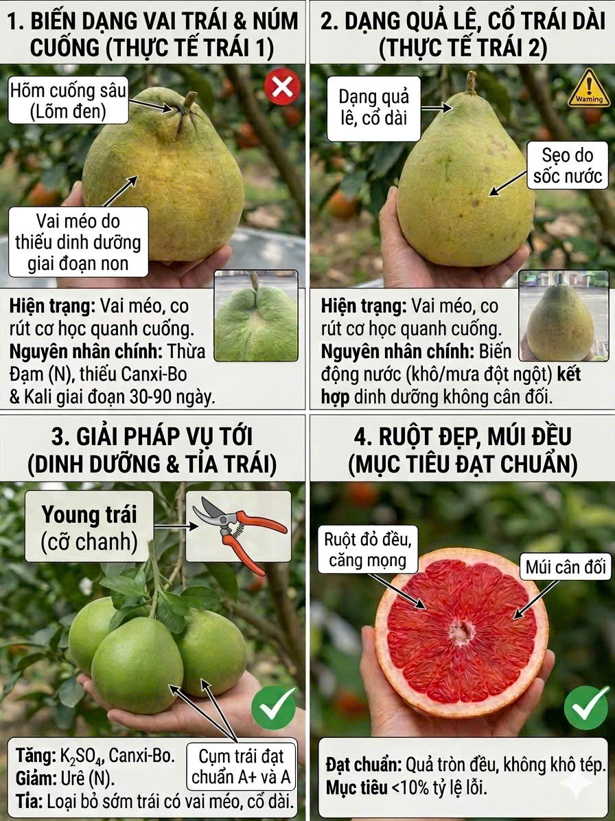 Bí quyết khắc phục hiện tượng bưởi Ruby bị méo trái, cổ dài: Hướng dẫn từ chuyên gia
